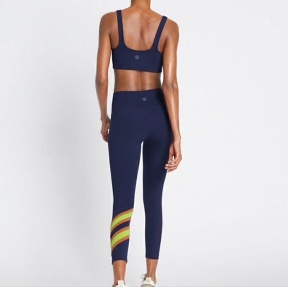 Tory Burch navy green brown retro striped compression athletic bra - Picture 3 of 3